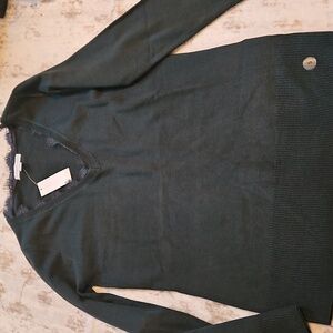 New York & Company Dark Green Lace Trim Top